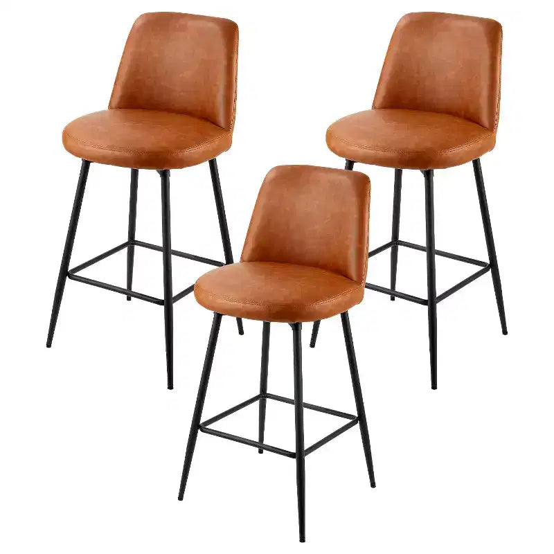 VEVOR Bar Stool Set of 3, 27 inch Counter Height Swivel Stools, Modern PU Leather Counter Barstool with Backrest and Metal Legs, Brown