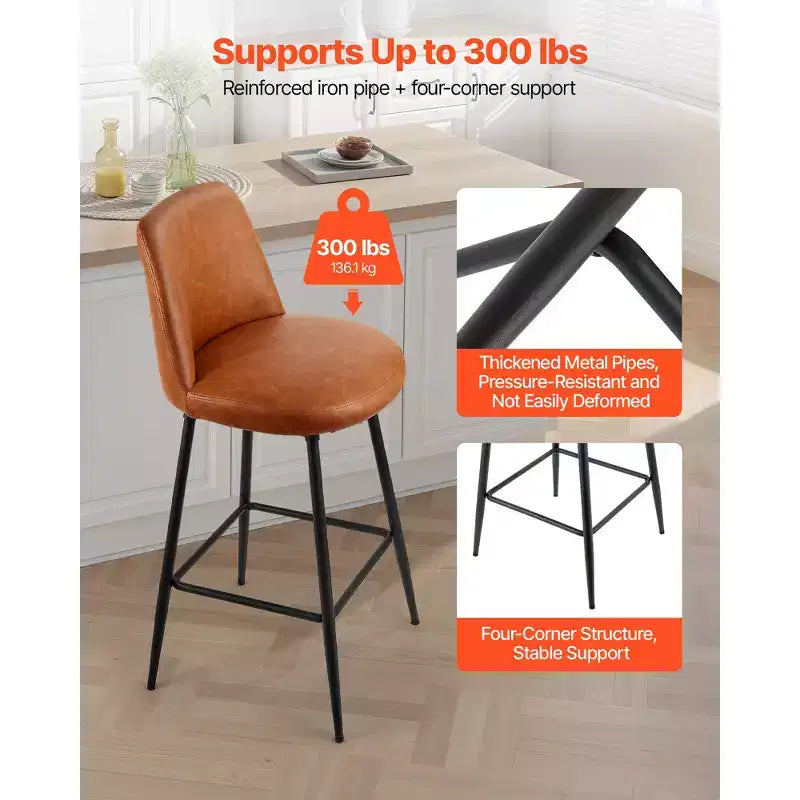 VEVOR Lot de 3 Tabourets de Bar, Tabourets Pivotants de 68,6 cm Hauteur de Comptoir, Tabourets de Bar Modernes en Cuir PU avec Dossier et Pieds en Métal, Marron