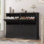 Shoe Cabinet with 4 Flip Drawers, Hidden Wooden Fluted Shoe Cabinet with Adjustable Shelf, Freestanding Shoe Storage Cabinet for Entryway Hallway
