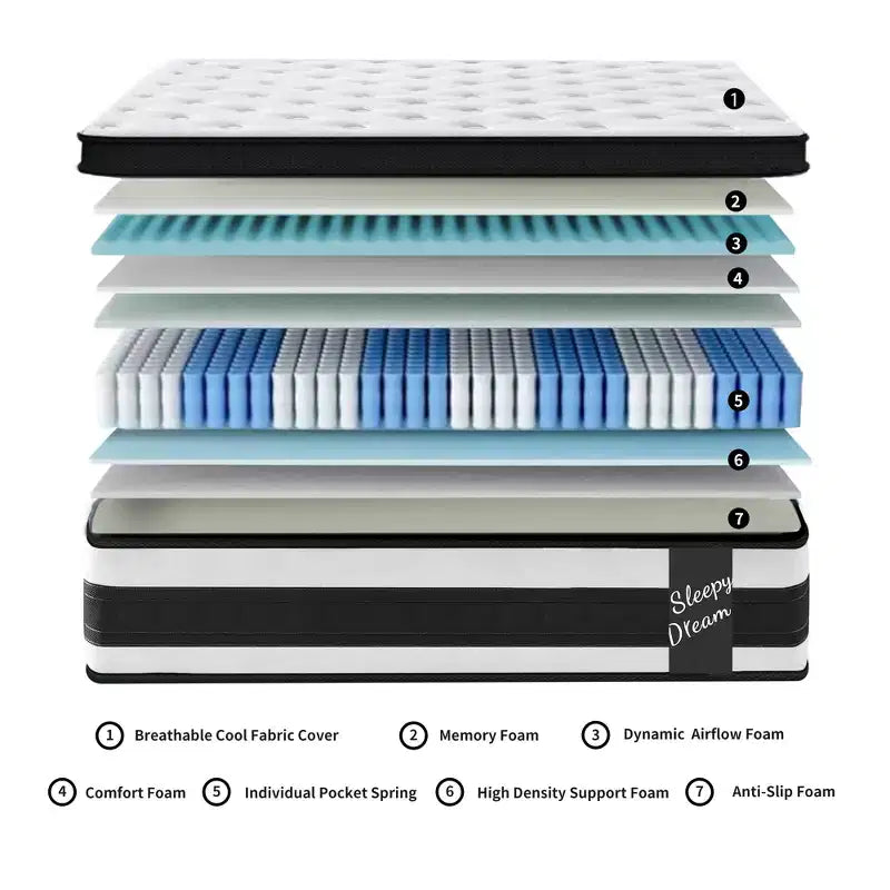 Materasso Ibrido Twin XL 30 cm, Copertura Traspirante e Fresca Certificata Oeko-Tex, Memory Foam e Molle Insacchettate Indipendenti, Supporto Medio Rigido
