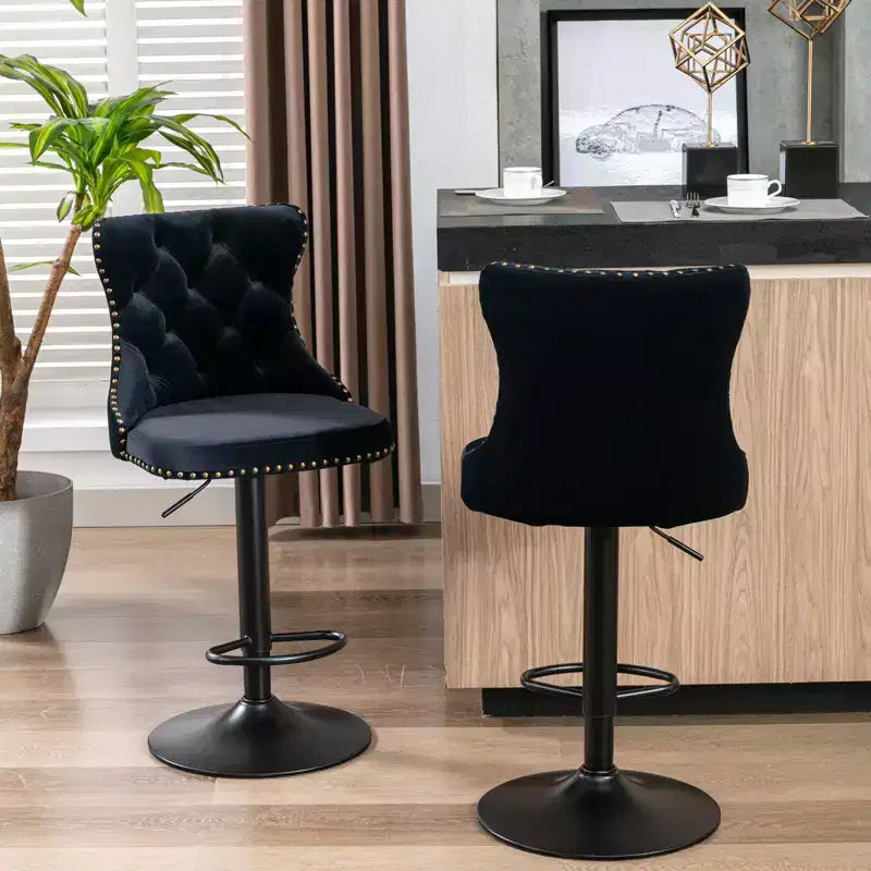 2 tabourets de bar pivotants en velours, hauteur réglable, dossier capitonné, rembourrage moderne pour cuisine, pub, salle à manger