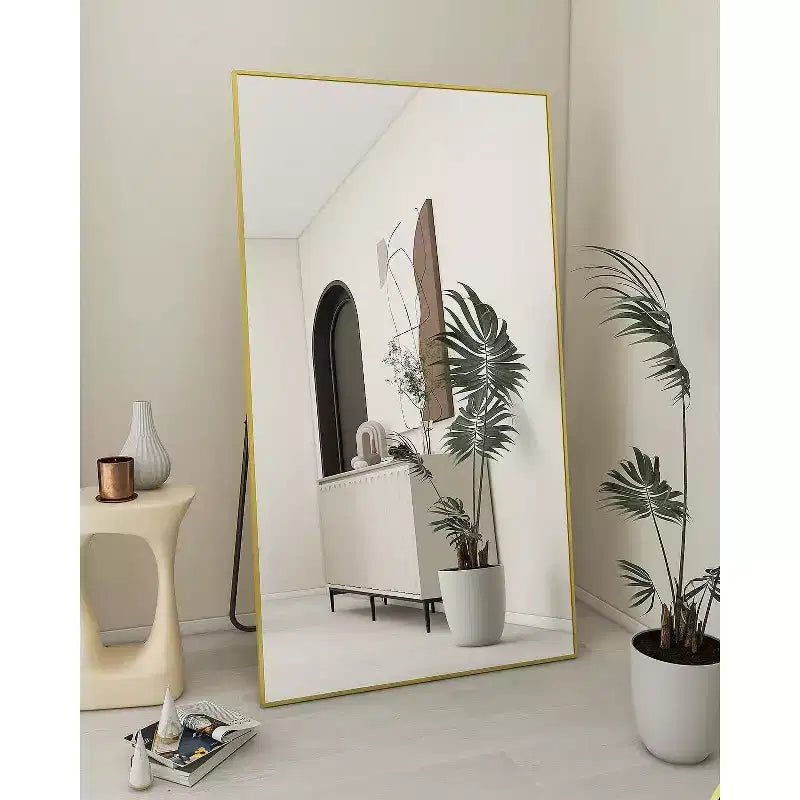 Specchio a figura intera 71x31 pollici, specchio verde senza rame, specchio da terra dorato per camera da letto, da parete, vetro di sicurezza