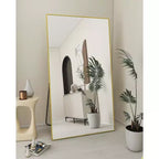 Specchio a figura intera 71x31 pollici, specchio verde senza rame, specchio da terra dorato per camera da letto, da parete, vetro di sicurezza