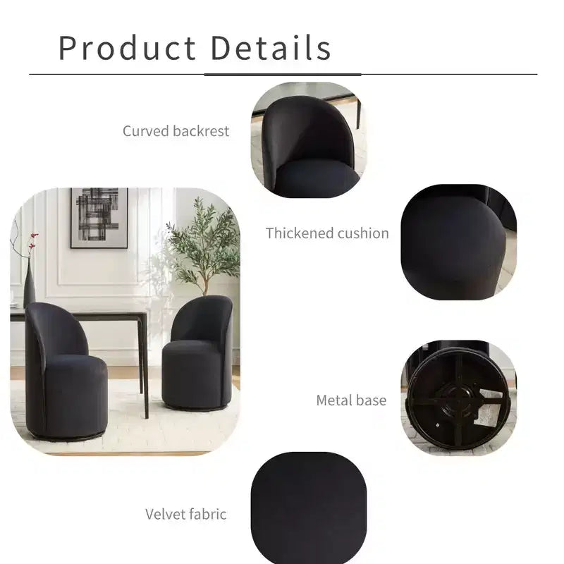 TUYOHW Fauteuil d'appoint pivotant en velours, moderne, sans accoudoirs, avec dossier rond, pour chambre à coucher, salon, cuisine