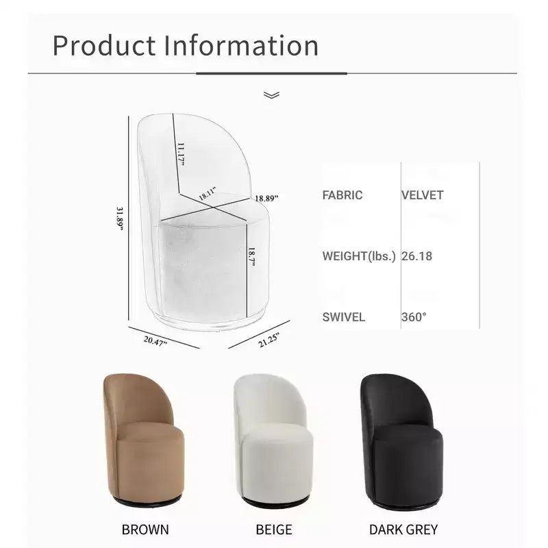 TUYOHW Fauteuil d'appoint pivotant en velours, moderne, sans accoudoirs, avec dossier rond, pour chambre à coucher, salon, cuisine