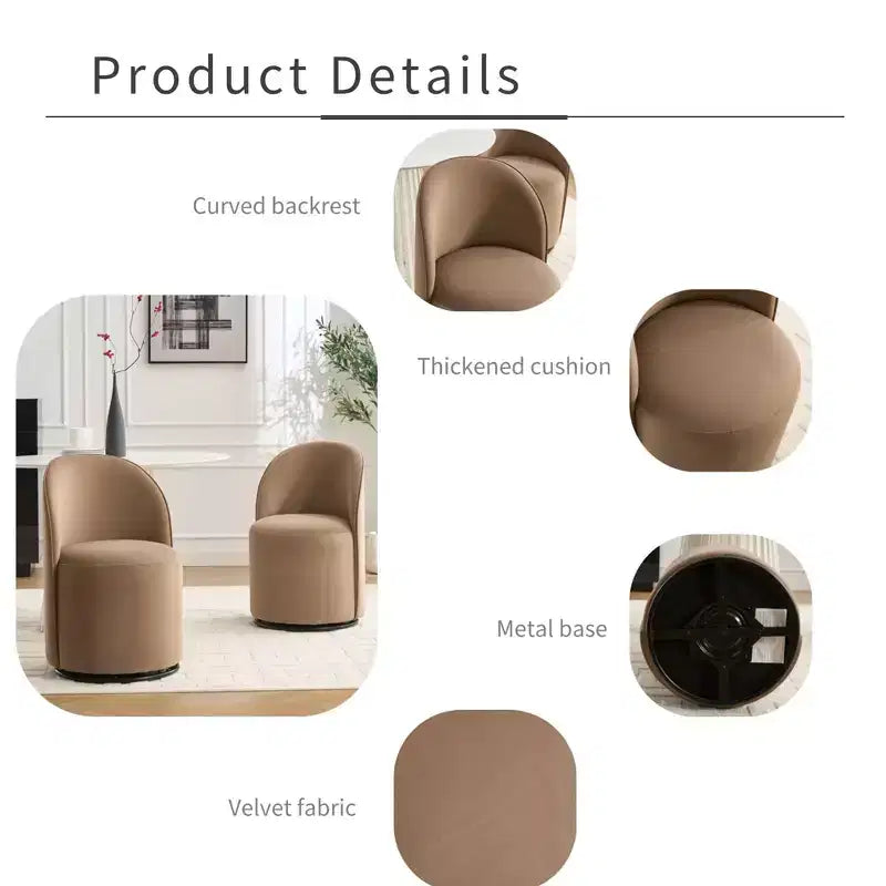 TUYOHW Fauteuil d'appoint pivotant en velours, moderne, sans accoudoirs, avec dossier rond, pour chambre à coucher, salon, cuisine