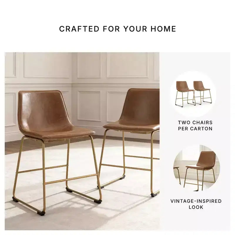 Signature Design by Ashley Lexadine – Chaises latérales rembourrées pour salle à manger, ensemble de 2, sièges en similicuir marron avec cadre en métal doré