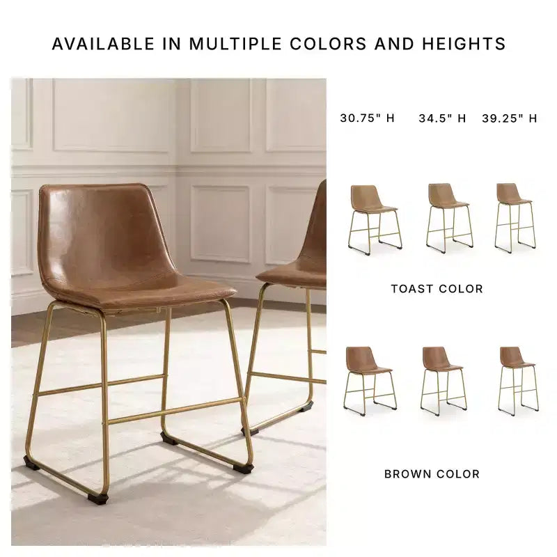 Signature Design by Ashley Lexadine – Chaises latérales rembourrées pour salle à manger, ensemble de 2, sièges en similicuir marron avec cadre en métal doré