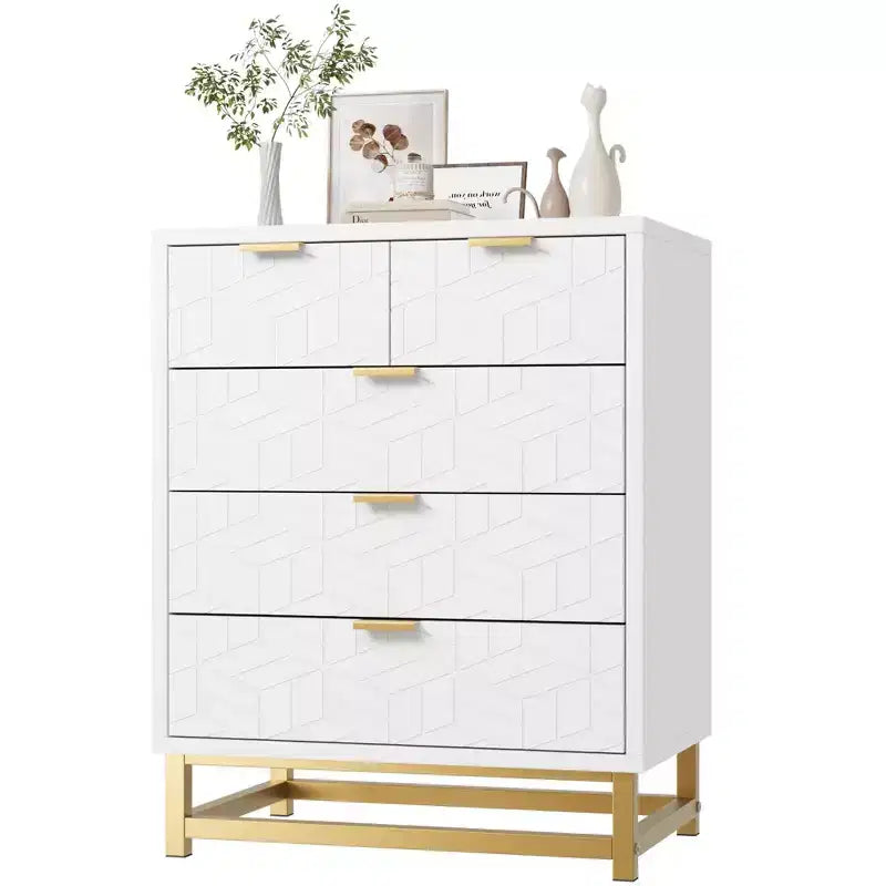 COZONY Modern 5-Drawer Dresser with Metal Legs, Wide Storage Chest Organizer for Bedroom, Living Room & Entryway