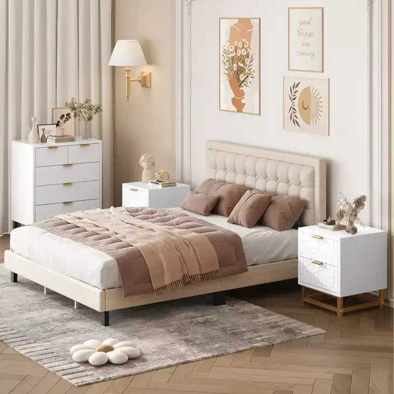 Comò moderno a 5 cassetti COZONY con gambe in metallo, ampio organizer per camera da letto, soggiorno e ingresso