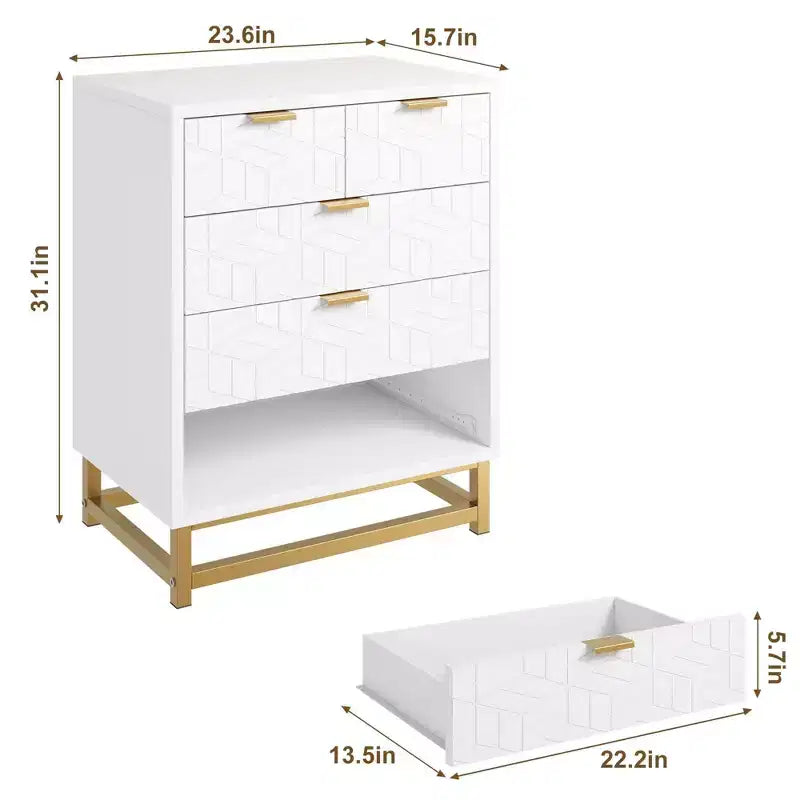 Comò moderno a 5 cassetti COZONY con gambe in metallo, ampio organizer per camera da letto, soggiorno e ingresso