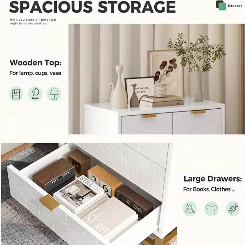 Comò moderno a 5 cassetti COZONY con gambe in metallo, ampio organizer per camera da letto, soggiorno e ingresso