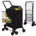 Heavy Duty Stair Climbing Shopping Cart - 360 Swivel Tri-Wheels, Waterproof Liner,135LBS,Folding Carbon Steel Trolley for Laundry, Groceries