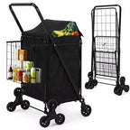 Heavy Duty Stair Climbing Shopping Cart - 360 Swivel Tri-Wheels, Waterproof Liner,135LBS,Folding Carbon Steel Trolley for Laundry, Groceries