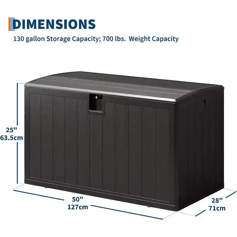 Acekool Coffre de rangement extérieur 492 L, grande malle de pont en résine aspect bois, organisateur de patio étanche pour jardin, pelouse et bord de piscine