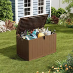 Acekool Baule Contenitore da Esterno da 492 Litri, Grande Cassa in Resina con Finitura Venata Legno, Organizer Impermeabile per Giardino, Prato e Bordo Piscina