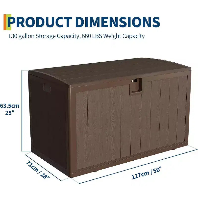 Acekool Baule Contenitore da Esterno da 492 Litri, Grande Cassa in Resina con Finitura Venata Legno, Organizer Impermeabile per Giardino, Prato e Bordo Piscina