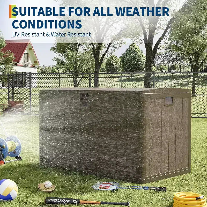 Acekool Baule Contenitore da Esterno da 492 Litri, Grande Cassa in Resina con Finitura Venata Legno, Organizer Impermeabile per Giardino, Prato e Bordo Piscina