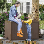 Acekool Baule Contenitore da Esterno da 492 Litri, Grande Cassa in Resina con Finitura Venata Legno, Organizer Impermeabile per Giardino, Prato e Bordo Piscina