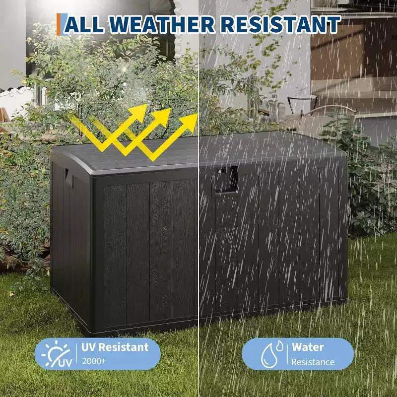 Acekool Coffre de rangement extérieur 492 L, grande malle de pont en résine aspect bois, organisateur de patio étanche pour jardin, pelouse et bord de piscine