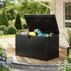 Acekool Baule Contenitore da Esterno da 492 Litri, Grande Cassa in Resina con Finitura Venata Legno, Organizer Impermeabile per Giardino, Prato e Bordo Piscina