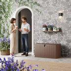 Acekool Baule Contenitore da Esterno da 492 Litri, Grande Cassa in Resina con Finitura Venata Legno, Organizer Impermeabile per Giardino, Prato e Bordo Piscina