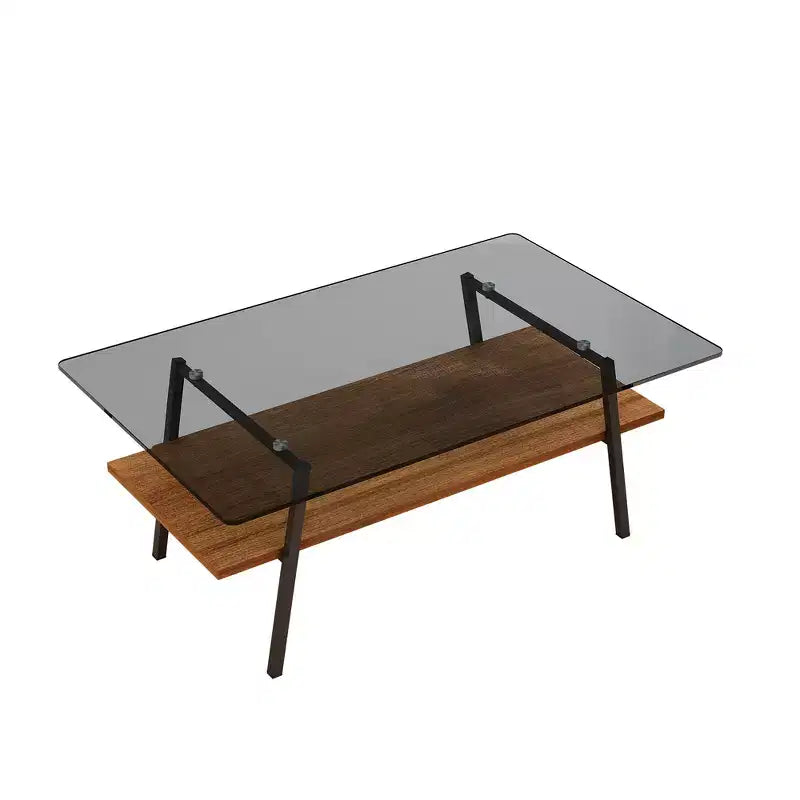 Tavolino rettangolare moderno Zeus & Ruta con piano in vetro temperato grigio e gambe in metallo nero