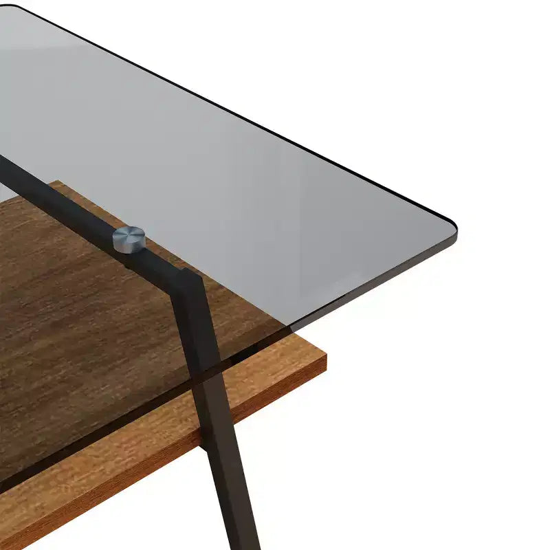 Tavolino rettangolare moderno Zeus & Ruta con piano in vetro temperato grigio e gambe in metallo nero