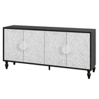 63 Mobile Credenza Boho, Mobile TV Nero con Ante Intagliate a Mandala Floreale - Panipeachy