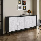 63 Mobile Credenza Boho, Mobile TV Nero con Ante Intagliate a Mandala Floreale - Panipeachy