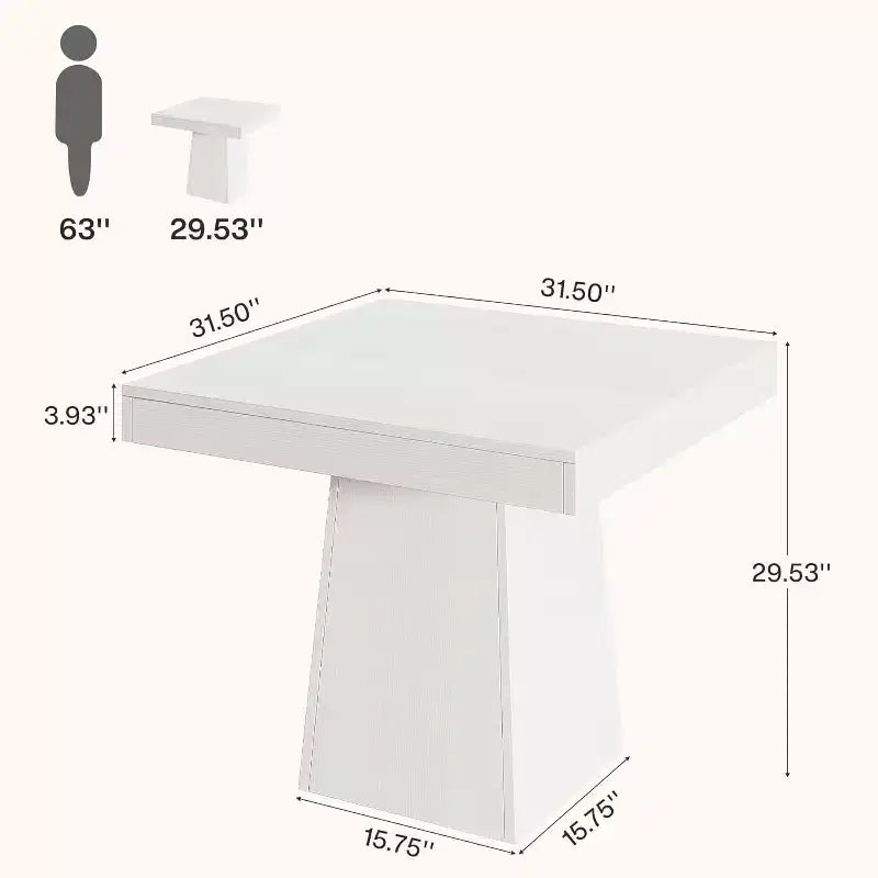 Table à manger carrée Lantine pour 4, petite table de cuisine de 80 cm avec base sur pied robuste, table de ferme pour salle à manger, cuisine, blanc
