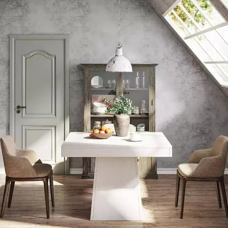 Tavolo da pranzo quadrato Lantine per 4 persone, tavolino da cucina piccolo da 80 cm con robusta base a piedistallo, tavolo da pranzo in stile rustico per sala da pranzo, cucina, bianco