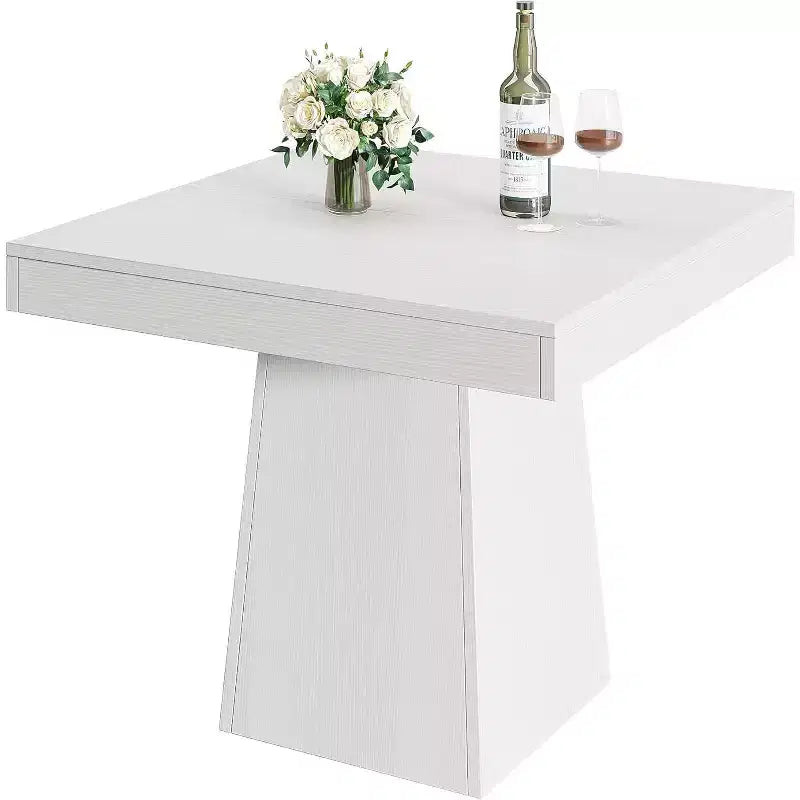 Tavolo da pranzo quadrato Lantine per 4 persone, tavolino da cucina piccolo da 80 cm con robusta base a piedistallo, tavolo da pranzo in stile rustico per sala da pranzo, cucina, bianco