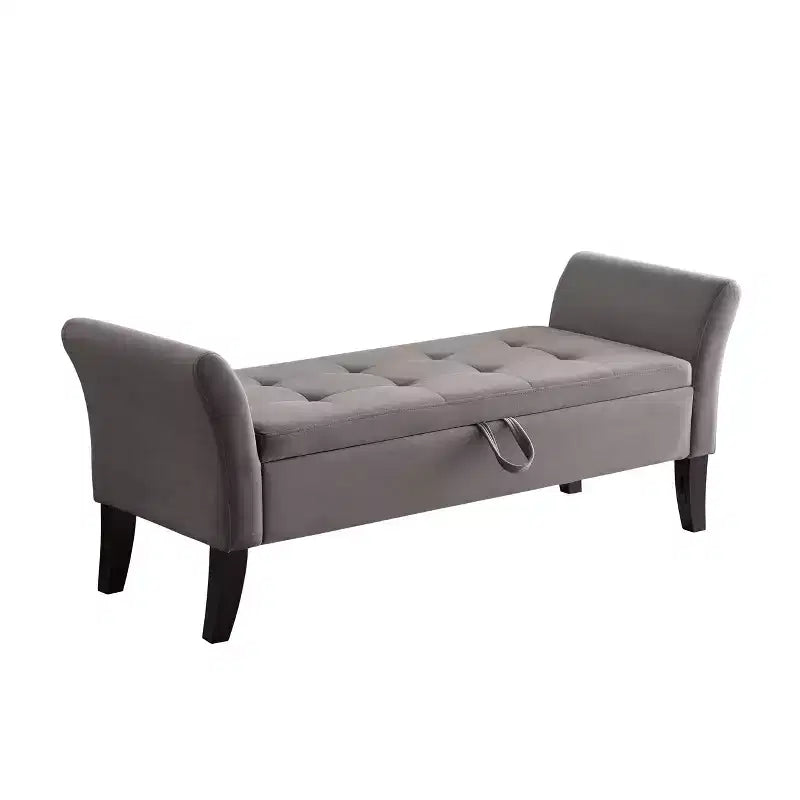 Okak 51.5 Panca Contenitore in Velluto con Braccioli e Gambe in Legno, Panca da Fondo Letto con Sedile Imbottito, Pouf Contenitore per la Casa