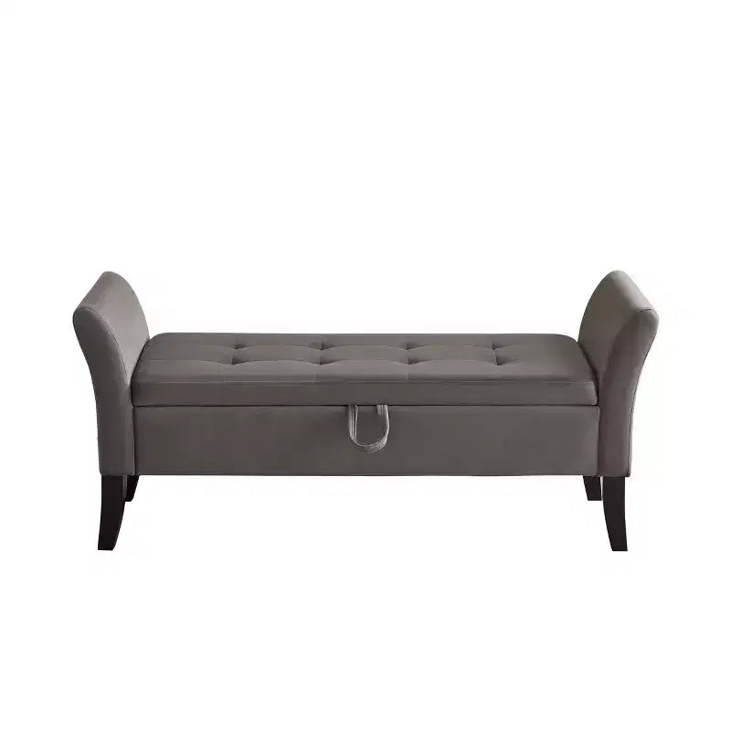 Okak 51.5 Panca Contenitore in Velluto con Braccioli e Gambe in Legno, Panca da Fondo Letto con Sedile Imbottito, Pouf Contenitore per la Casa