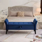 Okak 51.5 Panca Contenitore in Velluto con Braccioli e Gambe in Legno, Panca da Fondo Letto con Sedile Imbottito, Pouf Contenitore per la Casa