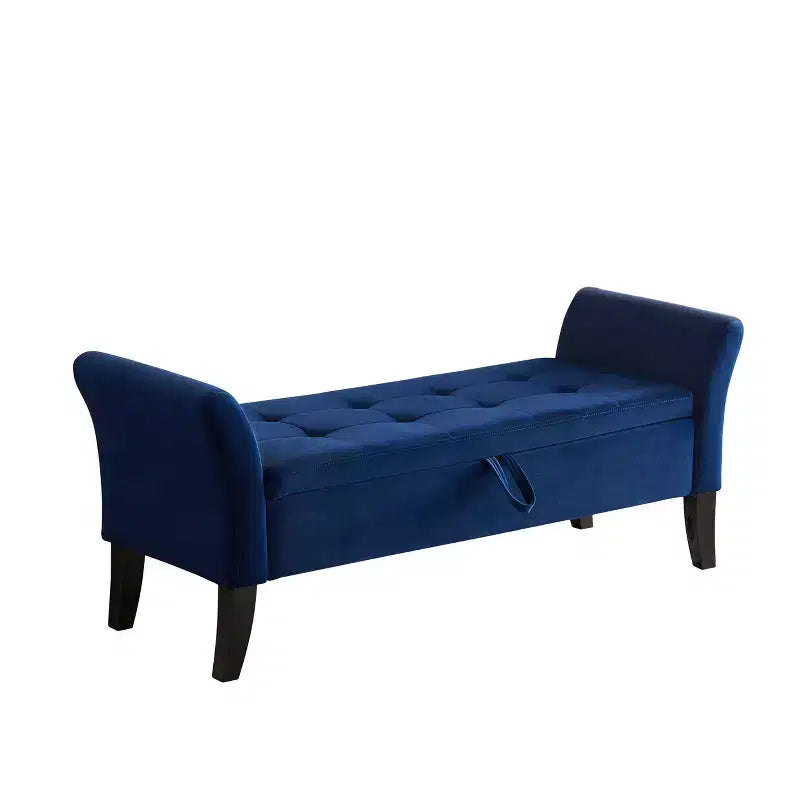 Okak 51.5 Panca Contenitore in Velluto con Braccioli e Gambe in Legno, Panca da Fondo Letto con Sedile Imbottito, Pouf Contenitore per la Casa