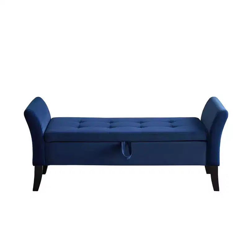 Okak 51.5 Panca Contenitore in Velluto con Braccioli e Gambe in Legno, Panca da Fondo Letto con Sedile Imbottito, Pouf Contenitore per la Casa