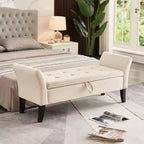 Okak 51.5 Panca Contenitore in Velluto con Braccioli e Gambe in Legno, Panca da Fondo Letto con Sedile Imbottito, Pouf Contenitore per la Casa