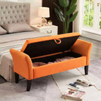 Okak 51.5 Panca Contenitore in Velluto con Braccioli e Gambe in Legno, Panca da Fondo Letto con Sedile Imbottito, Pouf Contenitore per la Casa