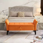 Okak 51.5 Panca Contenitore in Velluto con Braccioli e Gambe in Legno, Panca da Fondo Letto con Sedile Imbottito, Pouf Contenitore per la Casa