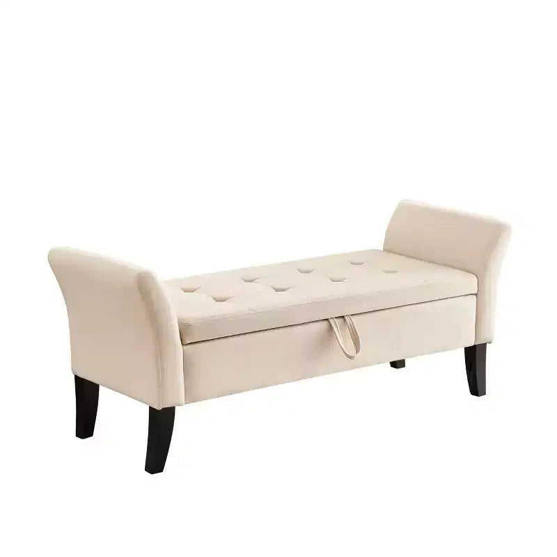 Okak 51.5 Panca Contenitore in Velluto con Braccioli e Gambe in Legno, Panca da Fondo Letto con Sedile Imbottito, Pouf Contenitore per la Casa