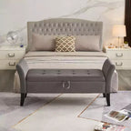 Okak 51.5 Panca Contenitore in Velluto con Braccioli e Gambe in Legno, Panca da Fondo Letto con Sedile Imbottito, Pouf Contenitore per la Casa