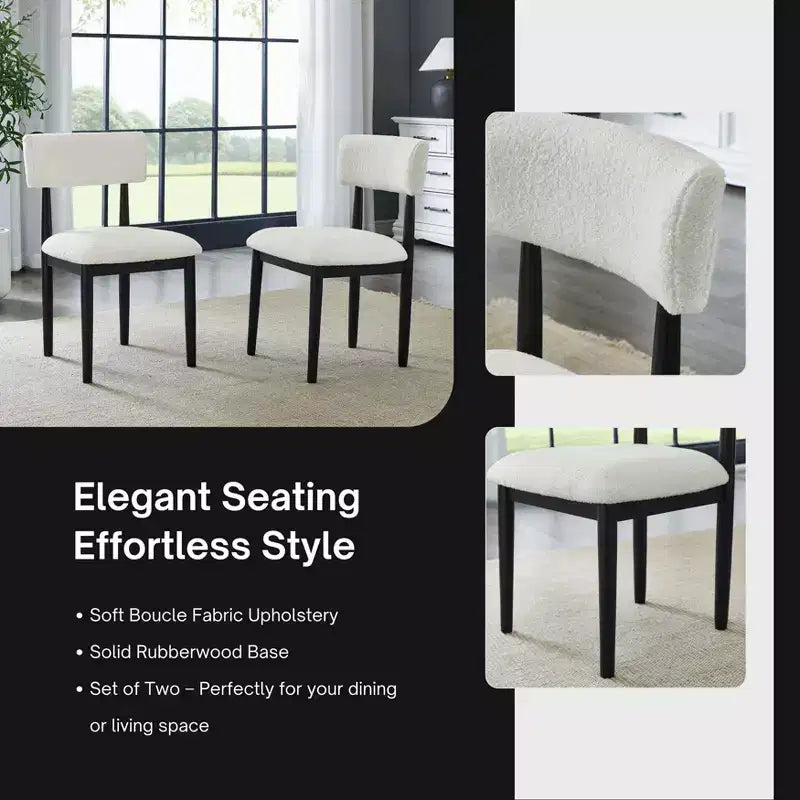 TUYOHW Lot de 2 chaises de salle à manger modernes en tissu bouclette, chaises de salle à manger rembourrées avec dossier incurvé et cadre en bois d'hévéa