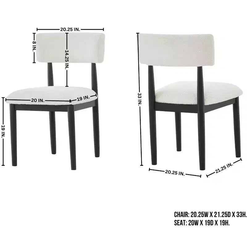 TUYOHW Lot de 2 chaises de salle à manger modernes en tissu bouclette, chaises de salle à manger rembourrées avec dossier incurvé et cadre en bois d'hévéa