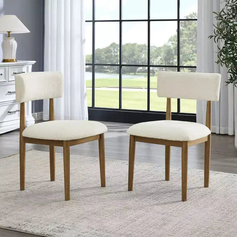 TUYOHW Lot de 2 chaises de salle à manger modernes en tissu bouclette, chaises de salle à manger rembourrées avec dossier incurvé et cadre en bois d'hévéa