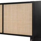 Luxystar Letto a piattaforma matrimoniale in legno con 2 comodini, 2 lampade e testiera in rattan, nero