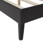 Luxystar Letto a piattaforma matrimoniale in legno con 2 comodini, 2 lampade e testiera in rattan, nero