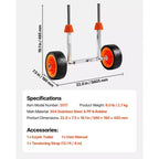 Carrello per kayak VEVOR, capacità di carico 113 kg, carrello per canoa con ruote in gomma piena da 7,5 pollici e cavalletto, multicolore