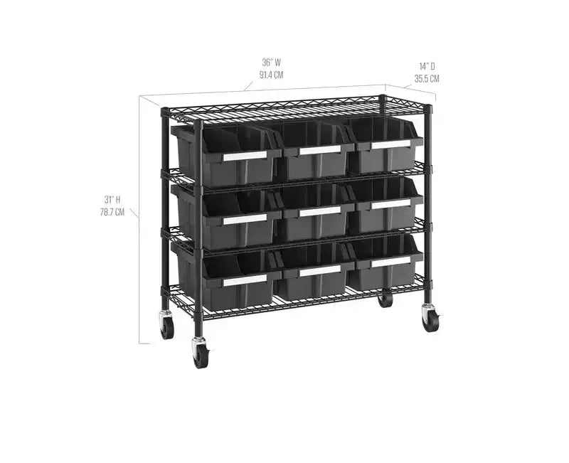 Scaffalatura con 9 contenitori a 4 ripiani Seville Classics, 36 L x 14 P x 31 H